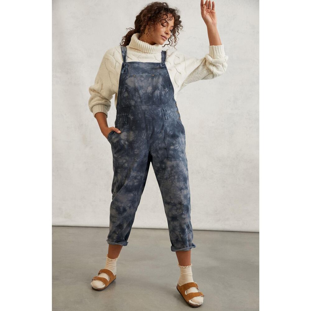 Anthropologie The Wanderer Tie Dye Overalls Size 27/4 Jumpsuit Blue Straight Leg